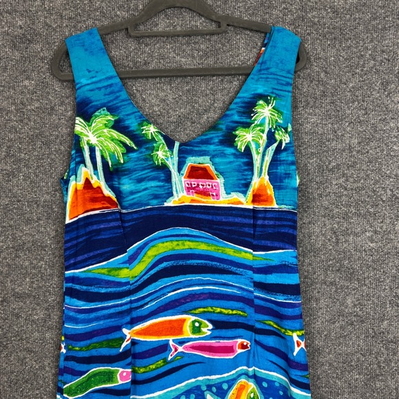 Vintage Jams world Hawaiian Tropical Fish Beach Dress Sleeveless Blue Size L - Picture 4 of 10